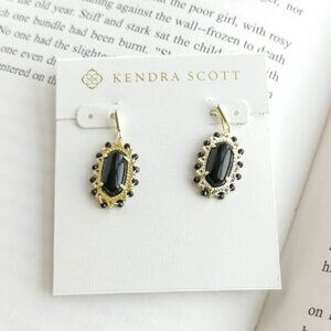 NEW KENDRA SCOTT Beaded Lee Black Obsidian Gold Drop Earrings AUTHENTIC